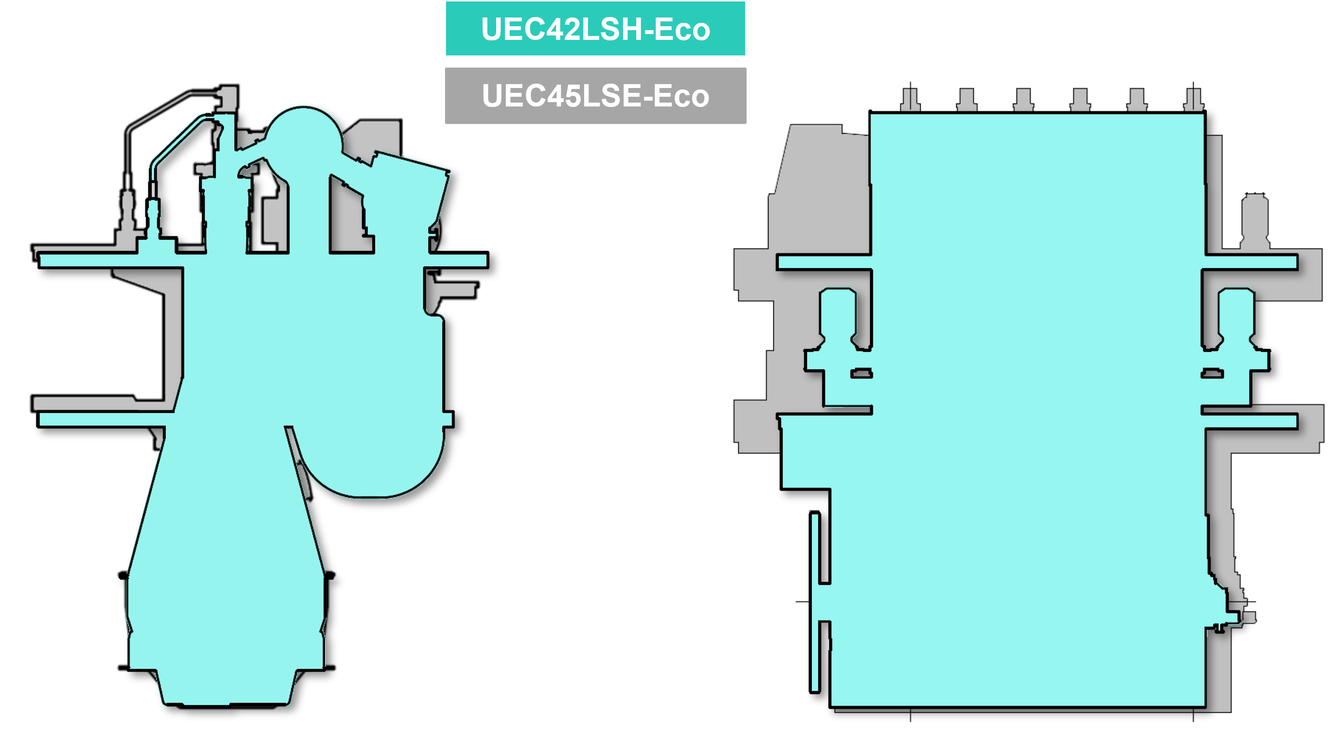 External dimensions comparison 45LSE and 42LSH